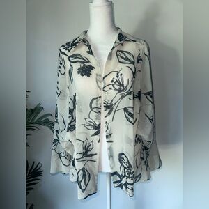 Zara Women’s Sheer Ivory Floral Chiffon Blouse  Size M